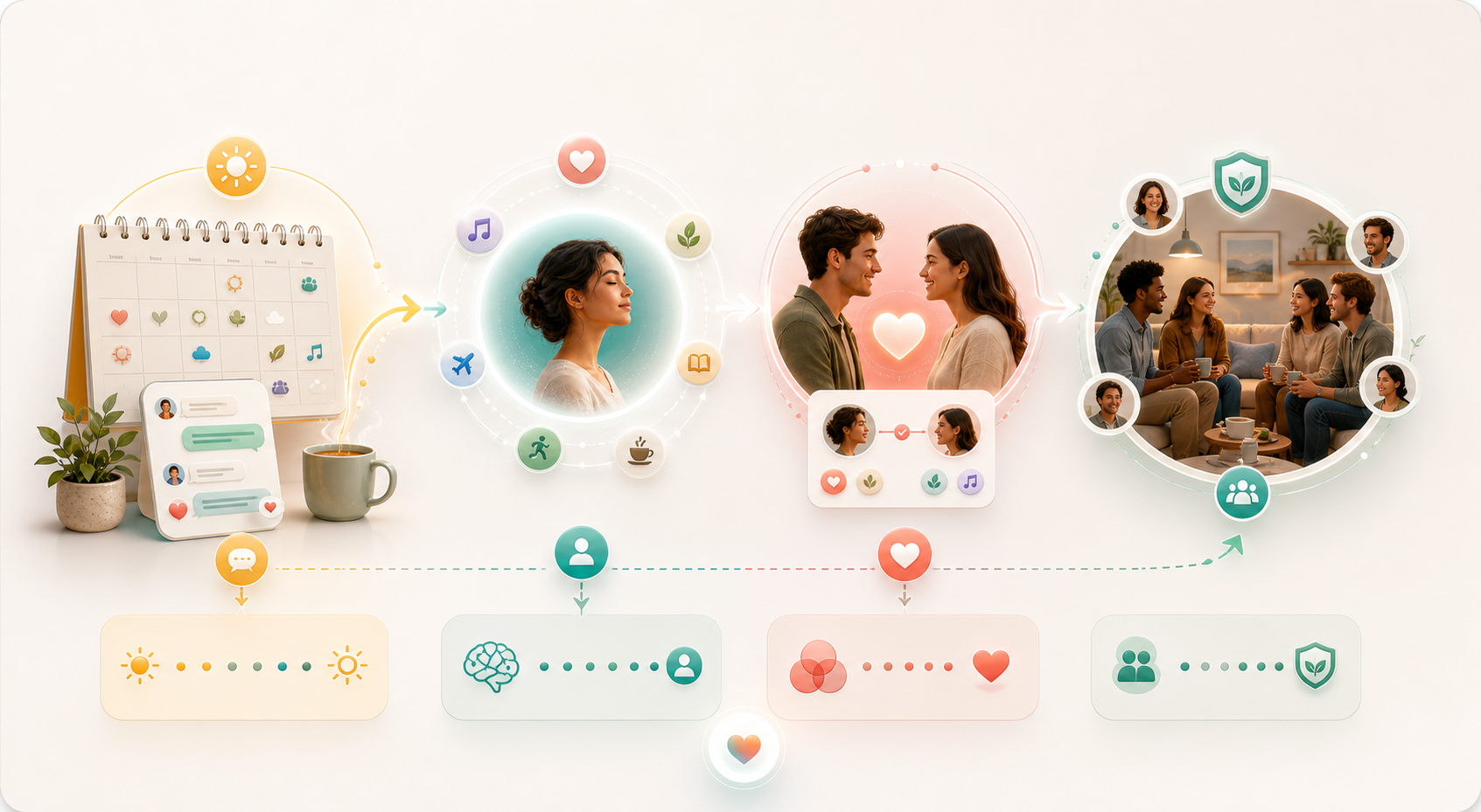 Long-term flywheel from daily perspectives to personal understanding, better matching, and trusted community